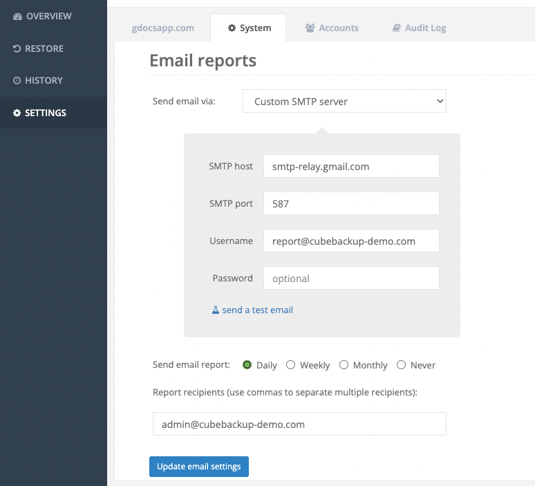 send reports using SMTP relay service