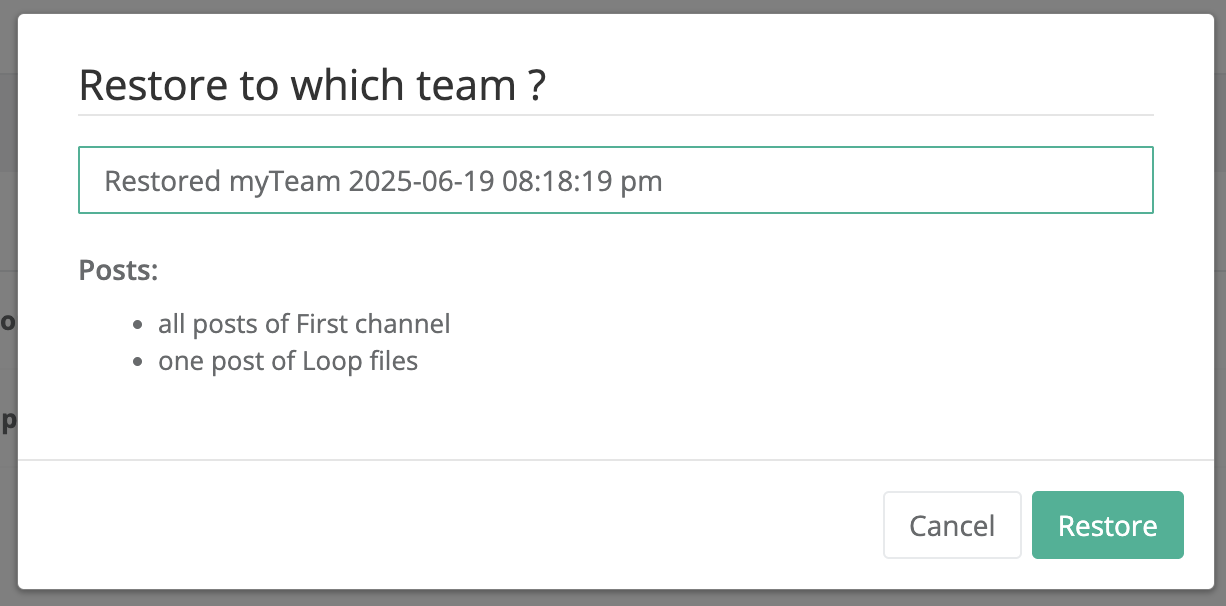 Restore to which team in Teams